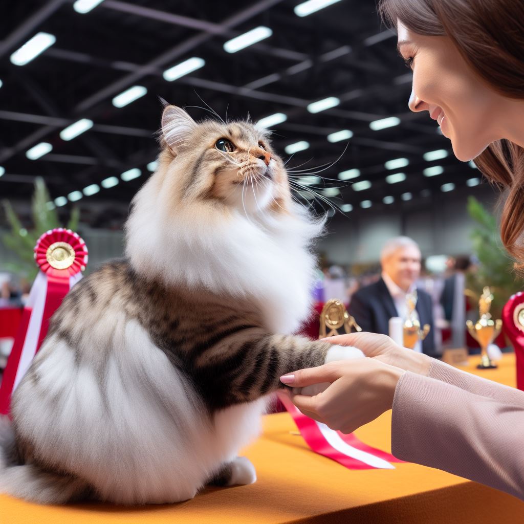 Gato de raça sendo premiado em um concurso de beleza